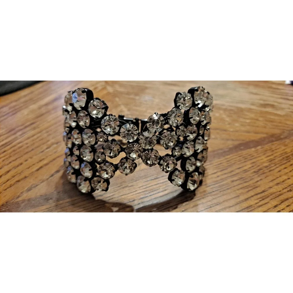 Vintage Super‎ Glam HUGE Rhinestone Clamper Bracelet